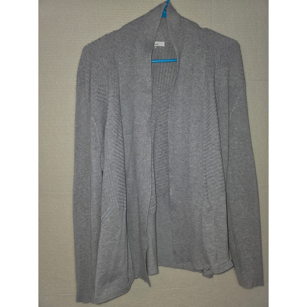89th + Madison Womens XL Gray Ribbed Open Front Cardigan Shawl Collar Sweater